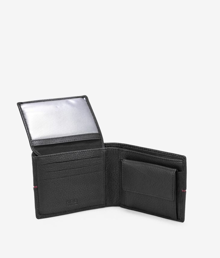 Amerikanische Geldbörse aus schwarzem Leder mit Münzhalter