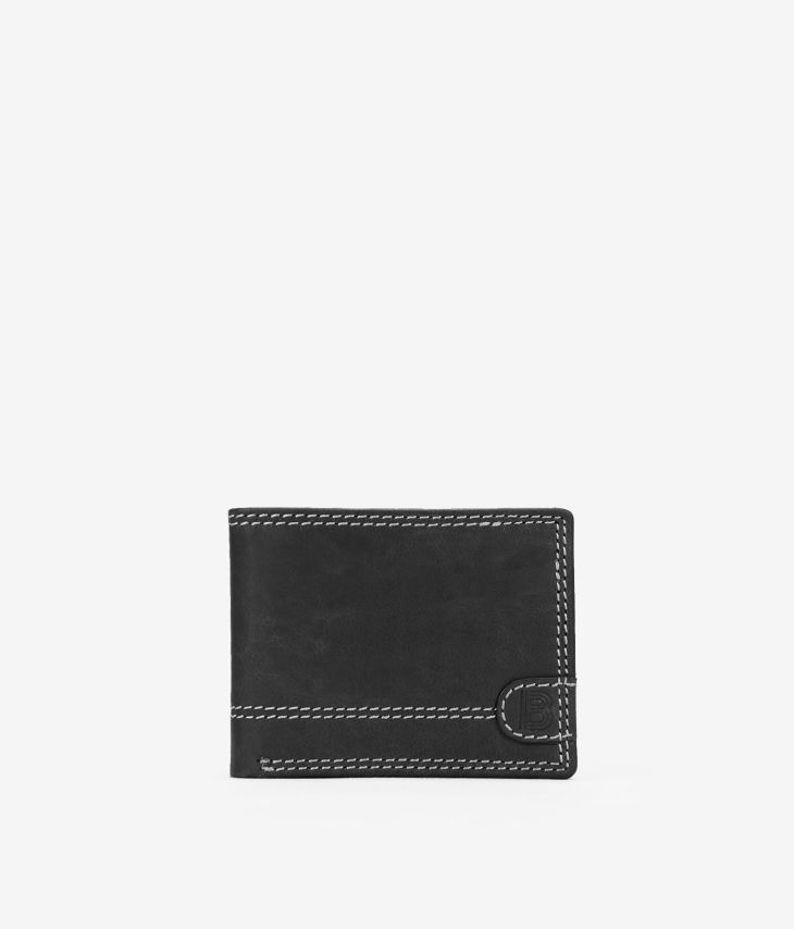 American black leather wallet with stitching and coin holder