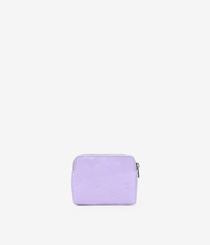 Bolsa pequena de couro lilás com flores e zíper