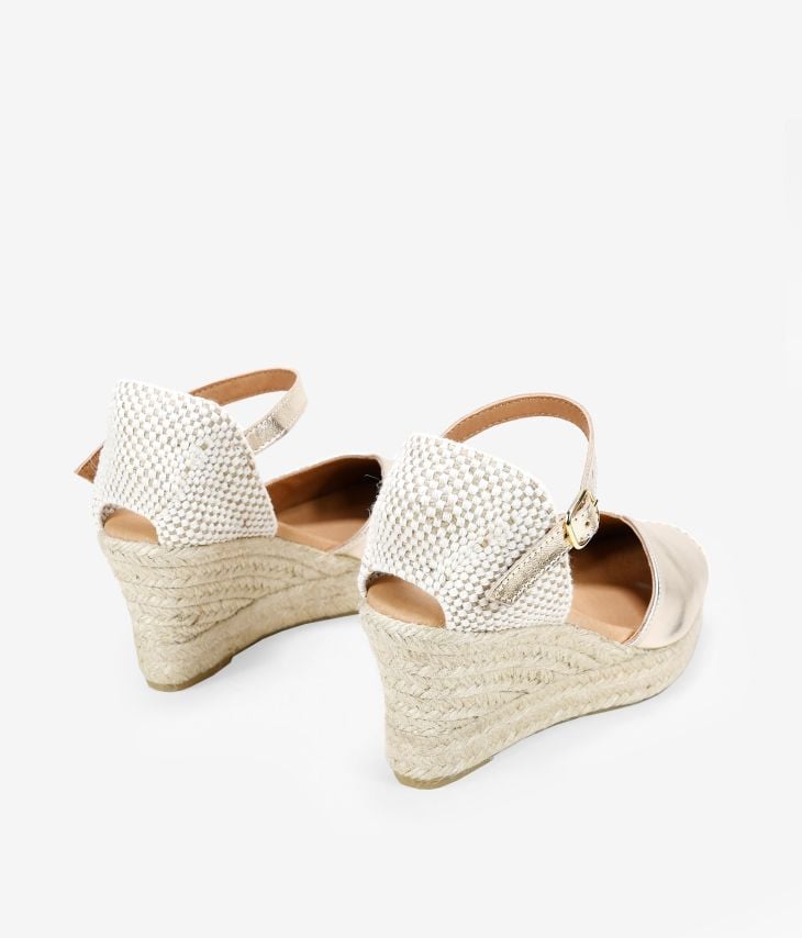 Golden leather espadrilles with esparto wedge