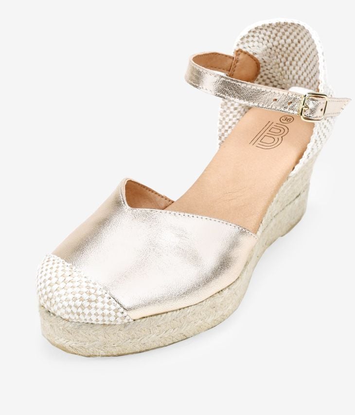 Golden leather espadrilles with esparto wedge