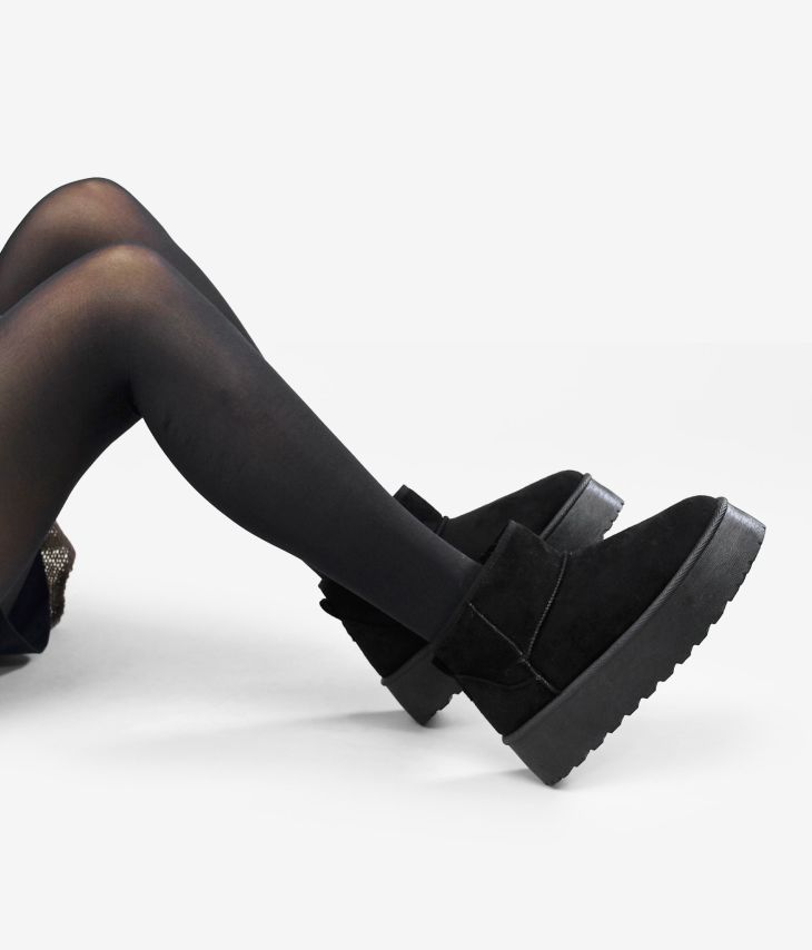 Black winter ankle boots with low shaft and platform