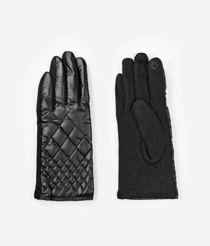 Schwarze, metallisch gepolsterte Handschuhe