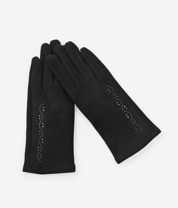Schwarze Handschuhe mit glänzenden Details