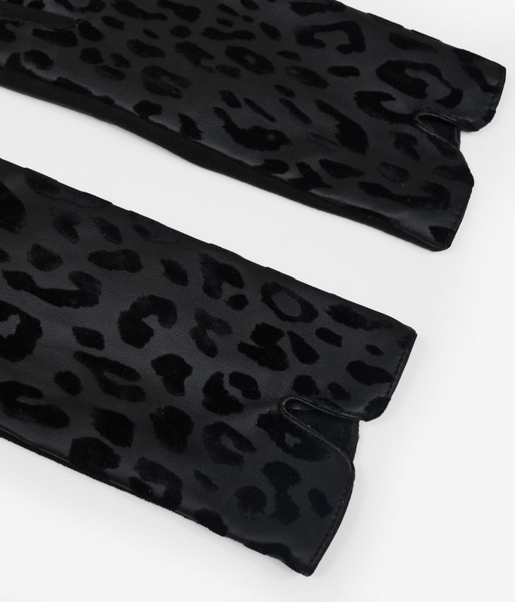 Gants noirs effet léopard