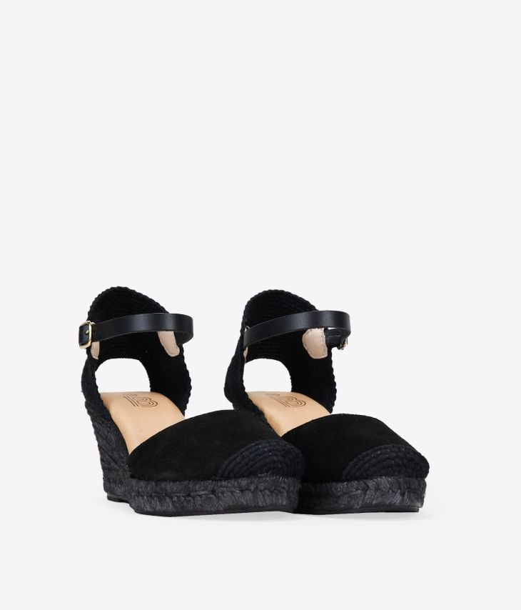 Black leather espadrilles with buckle