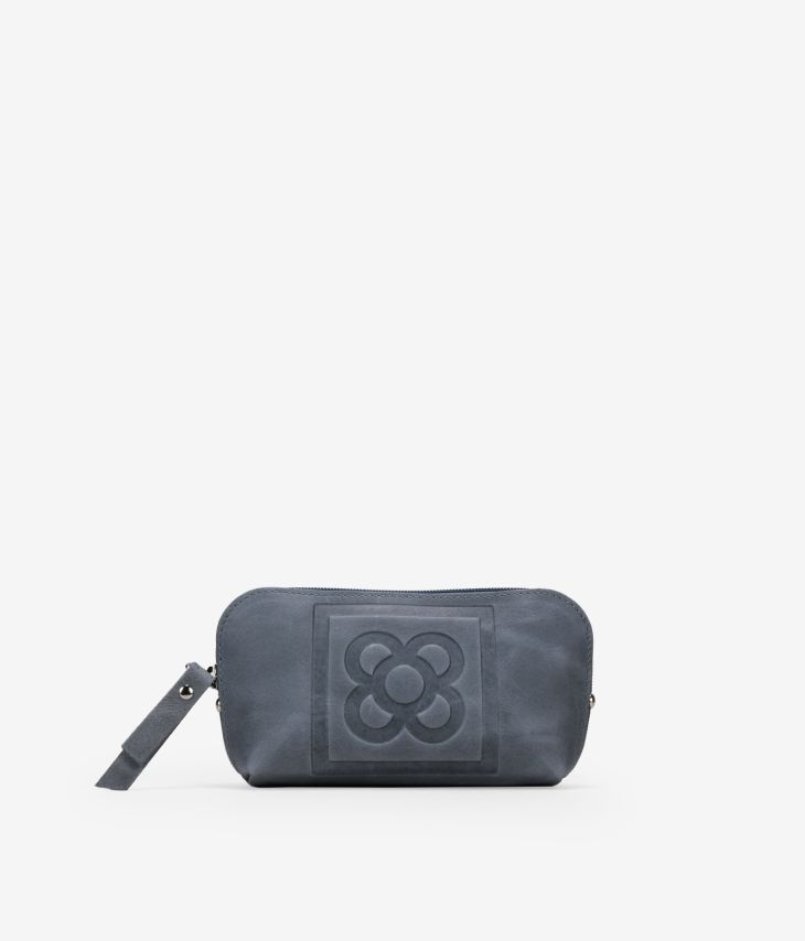 Gray leather purse with Barcelona flower