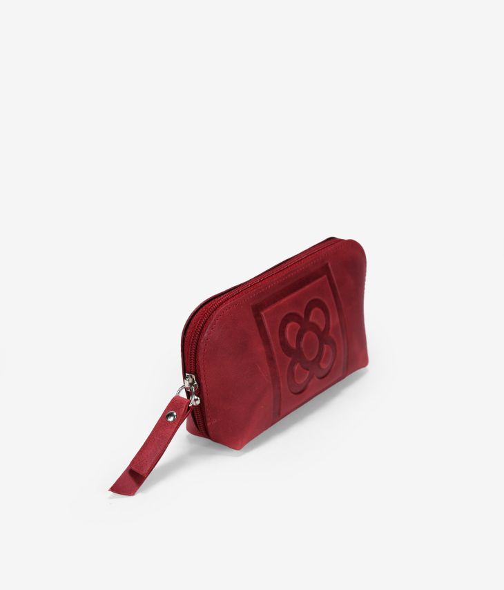 Red leather purse with Barcelona flower