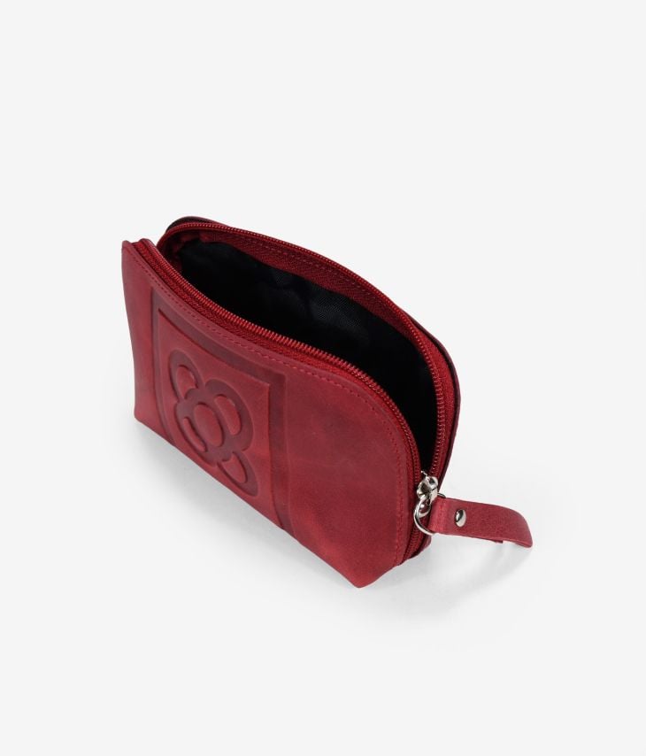 Red leather purse with Barcelona flower