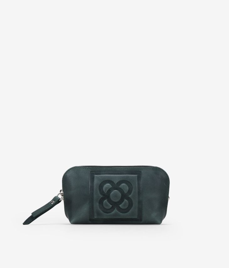 Green leather purse with Barcelona flower
