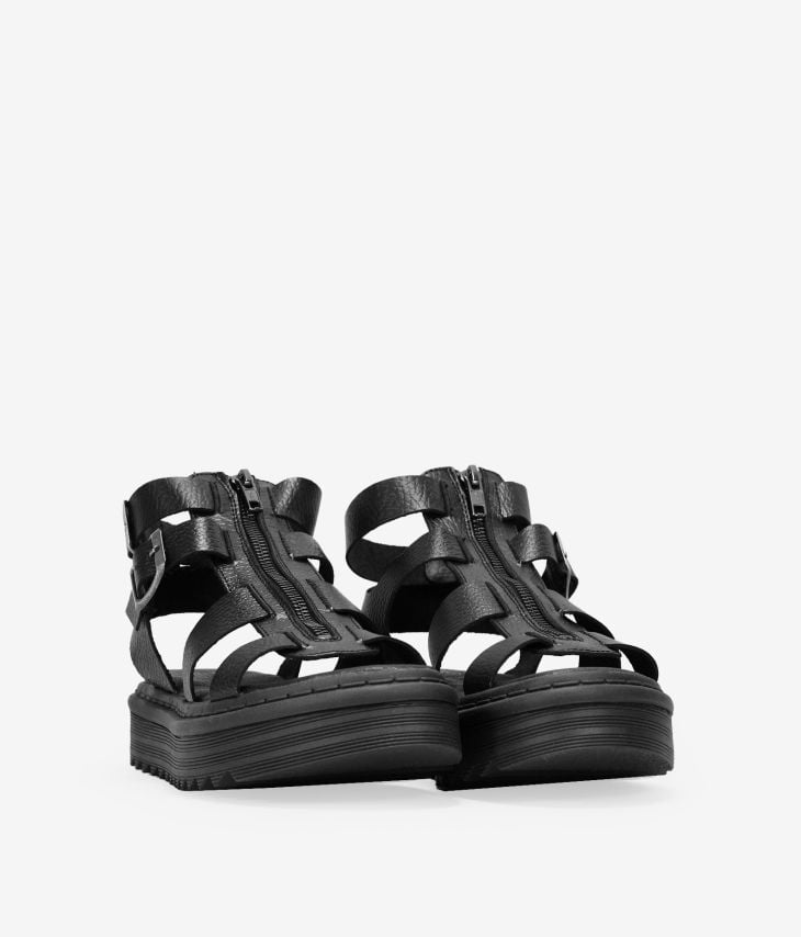 Black leather crab sandals with zipper
