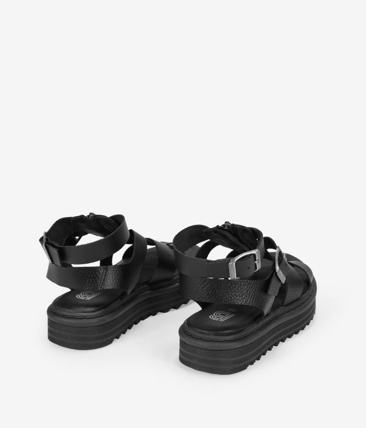 Black leather crab sandals with zipper