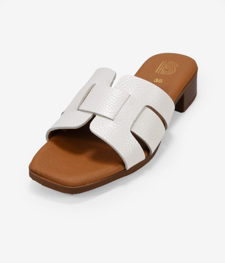 White leather slingback sandals with low heel