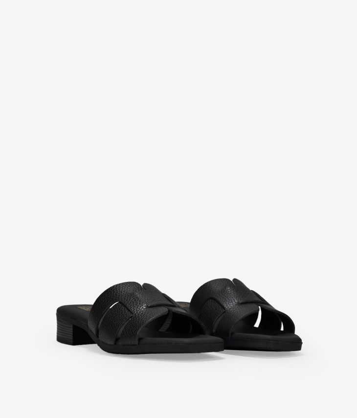 Black leather slingback sandals with low heel
