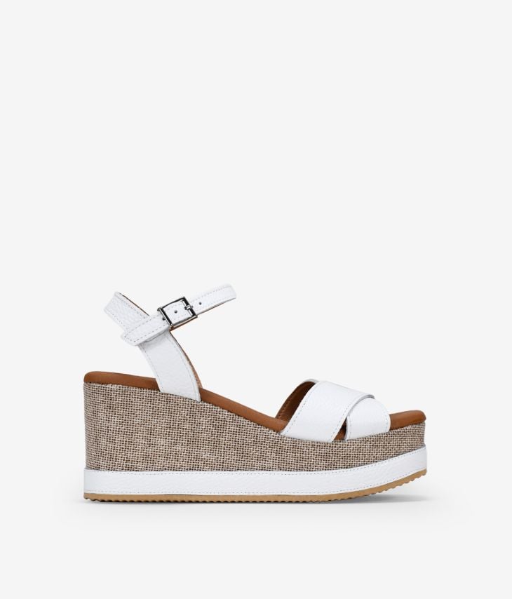 White leather wedge and platform sandals 