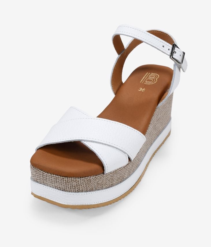 White leather wedge and platform sandals 