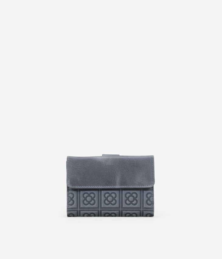 Medium gray leather wallet with Barcelona flower