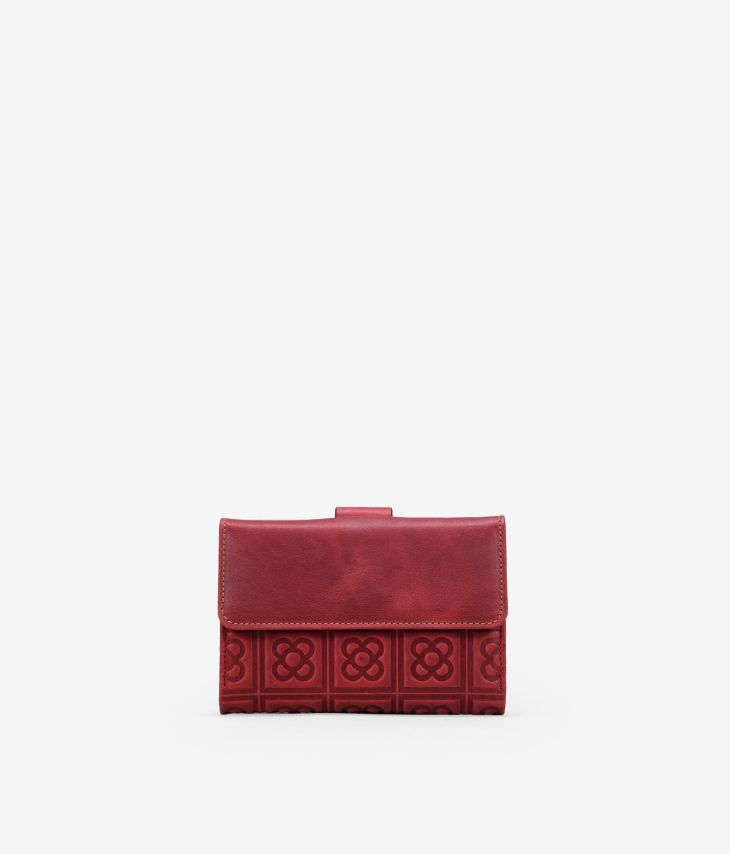 Mittelgroße Geldbörse aus rotem Leder mit Barcelona-Blume