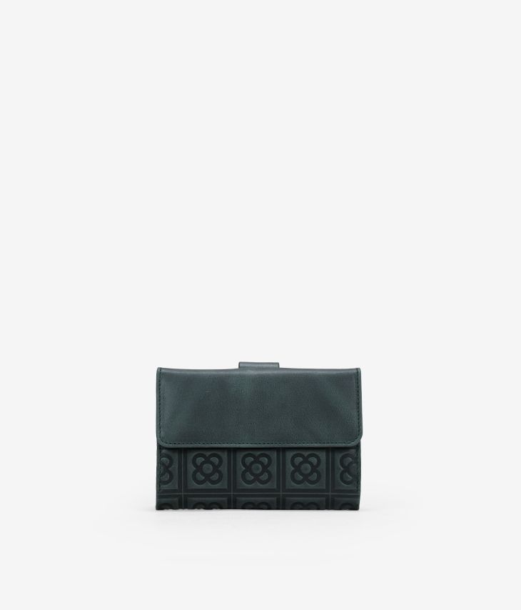 Medium green leather wallet with Barcelona flower