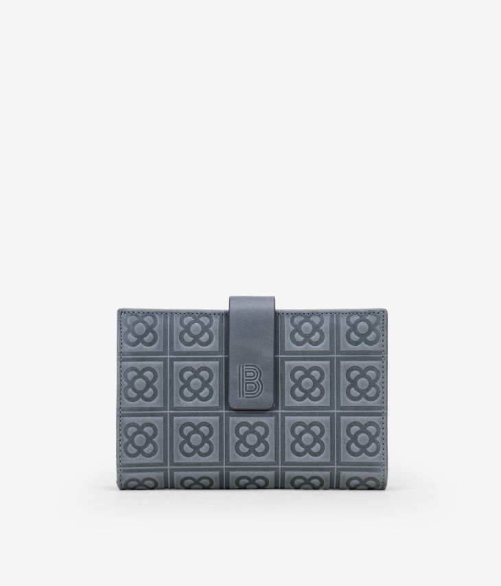 Gray leather wallet with Barcelona flower