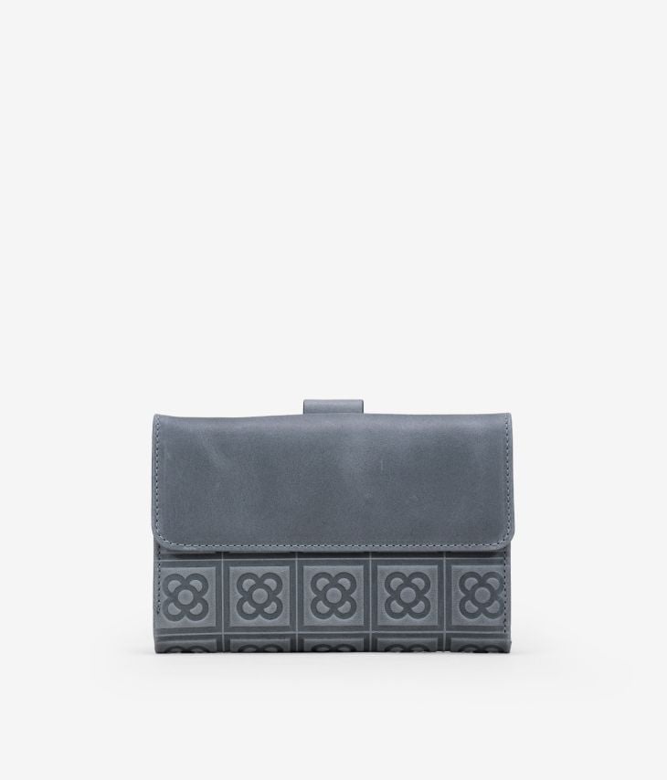 Gray leather wallet with Barcelona flower