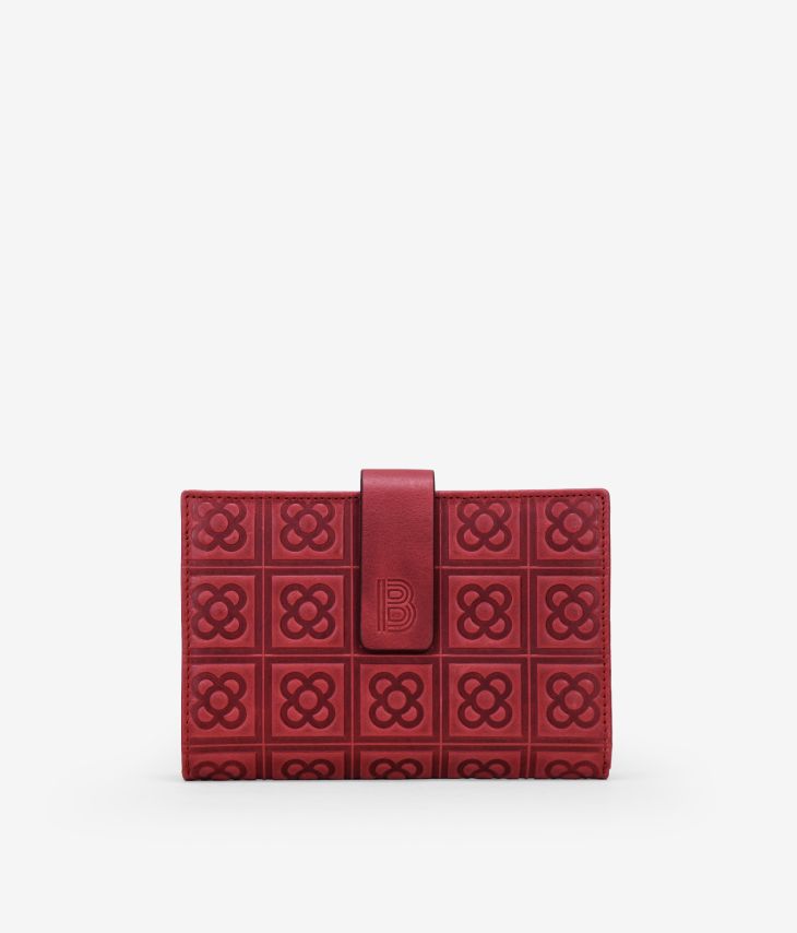 Red leather wallet with Barcelona flower