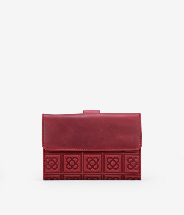 Red leather wallet with Barcelona flower