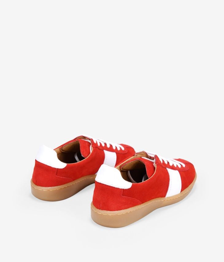 Red leather sneakers with caramel soles