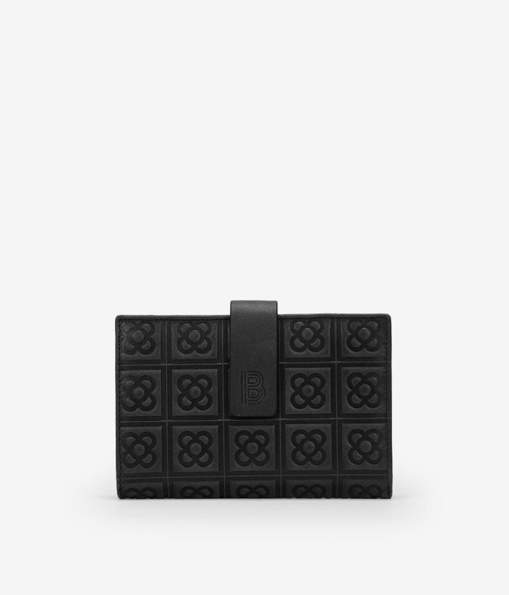 Black leather wallet with Barcelona flower