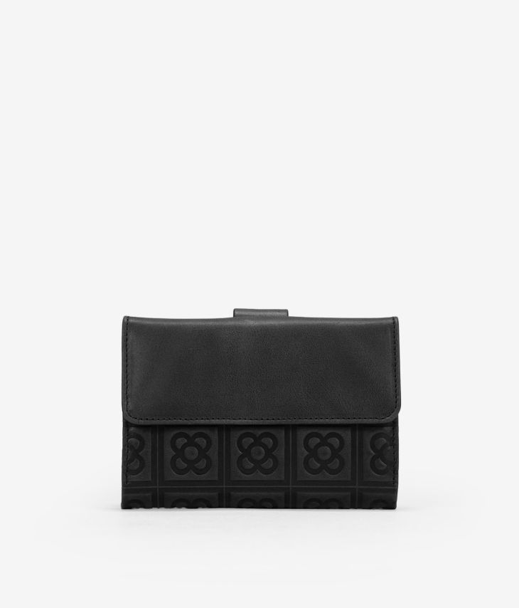 Black leather wallet with Barcelona flower