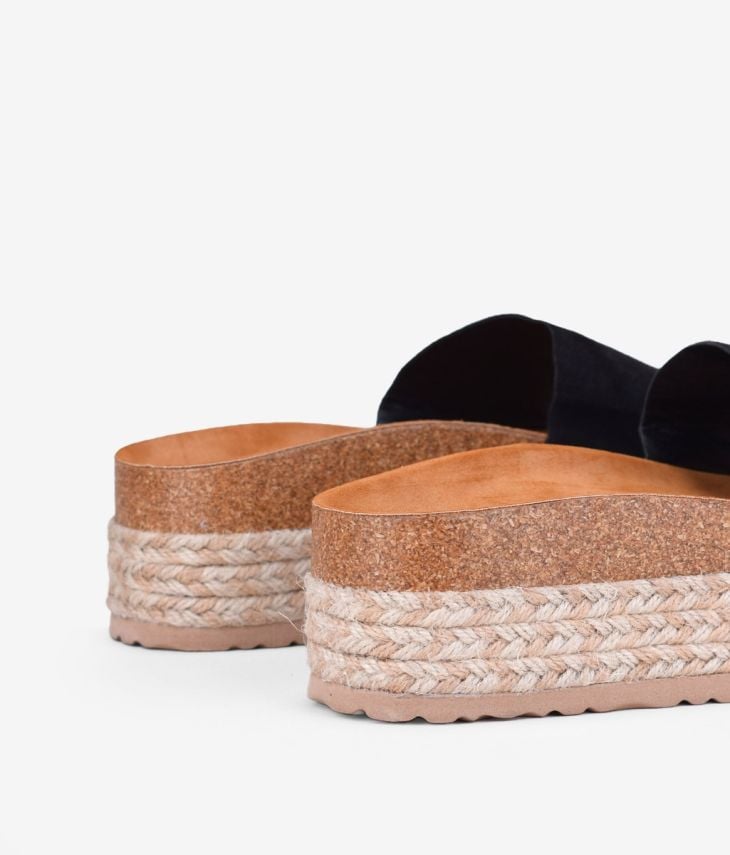 Sandalias negras de plataforma con suela de esparto bicolor