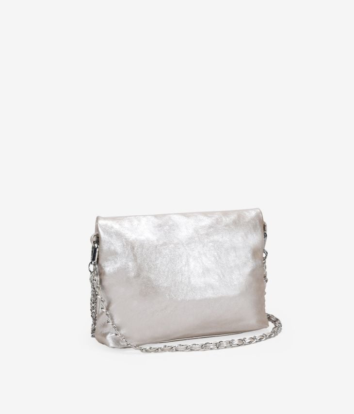 Silver Shoulder Bag with Flap and Chain