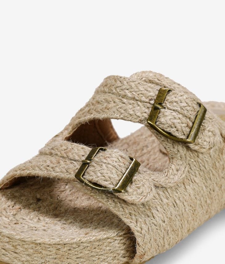 Sandalias de esparto beige con plataforma y hebillas