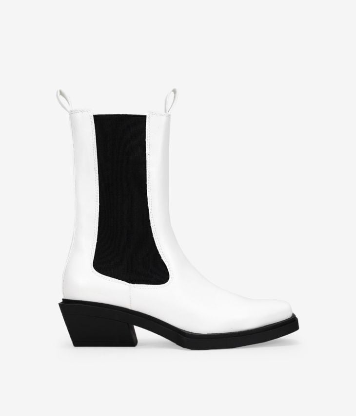 White ankle boots with elastic bands