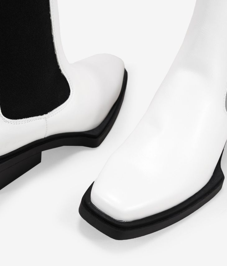 White ankle boots with elastic bands