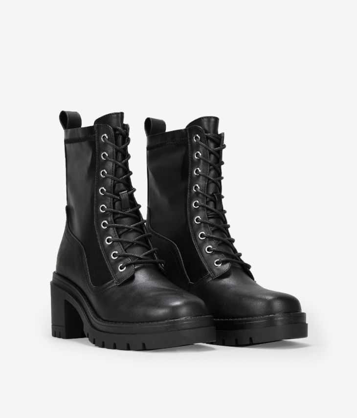 Stivali militari neri con tacco