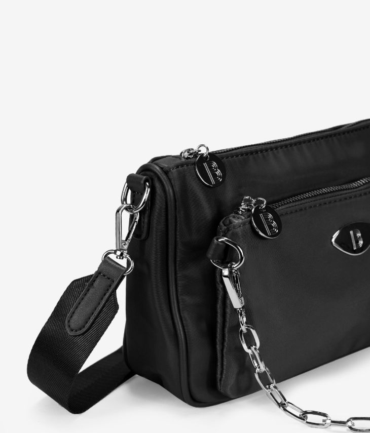 Mini-Doppeltasche aus schwarzem Nylon