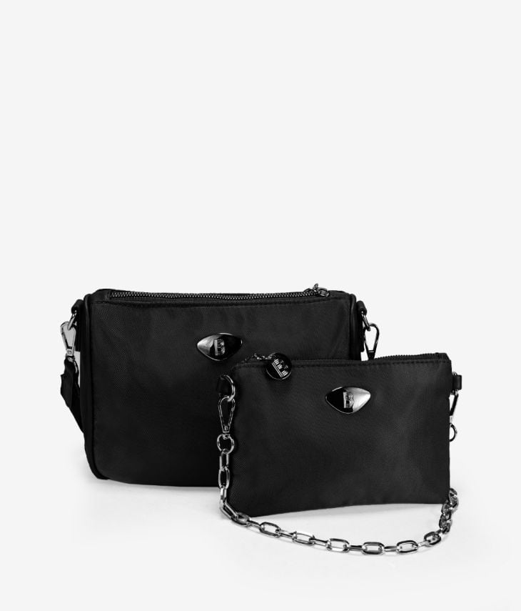 Mini-Doppeltasche aus schwarzem Nylon