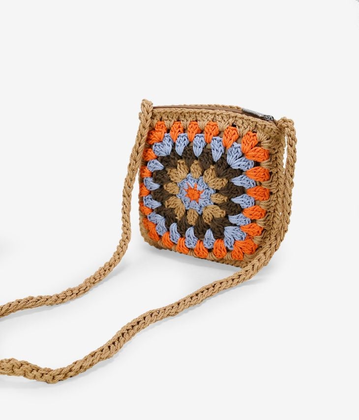 Bolso crochet pequeño marrón y multicolor