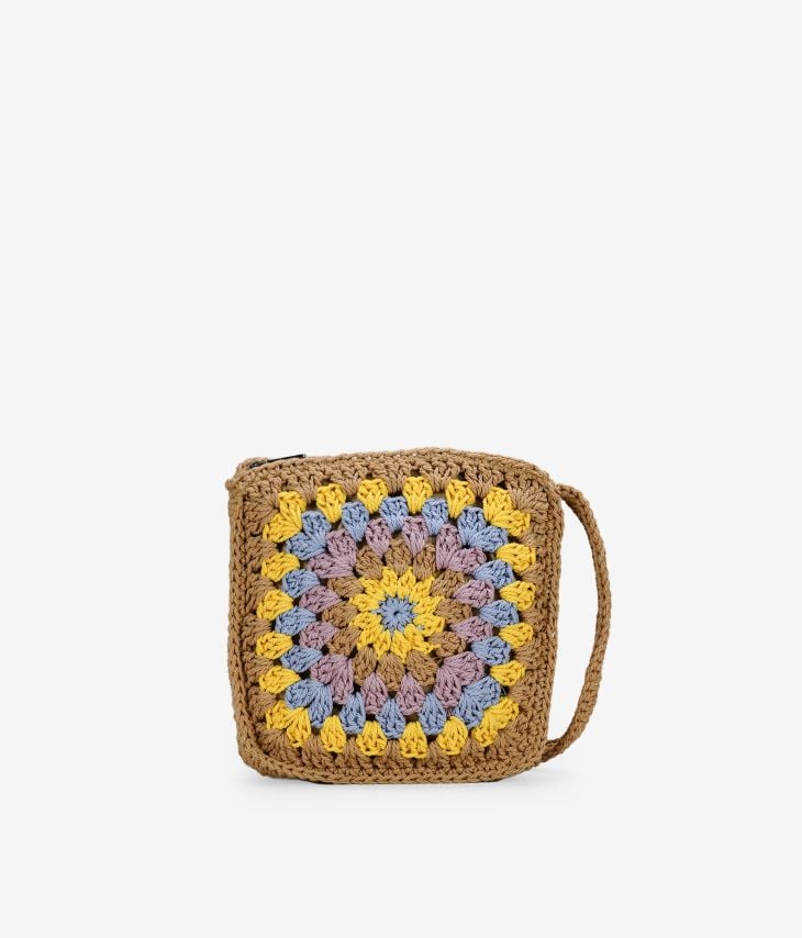 Bolso de crochet cuadrado amarillo y multicolor 