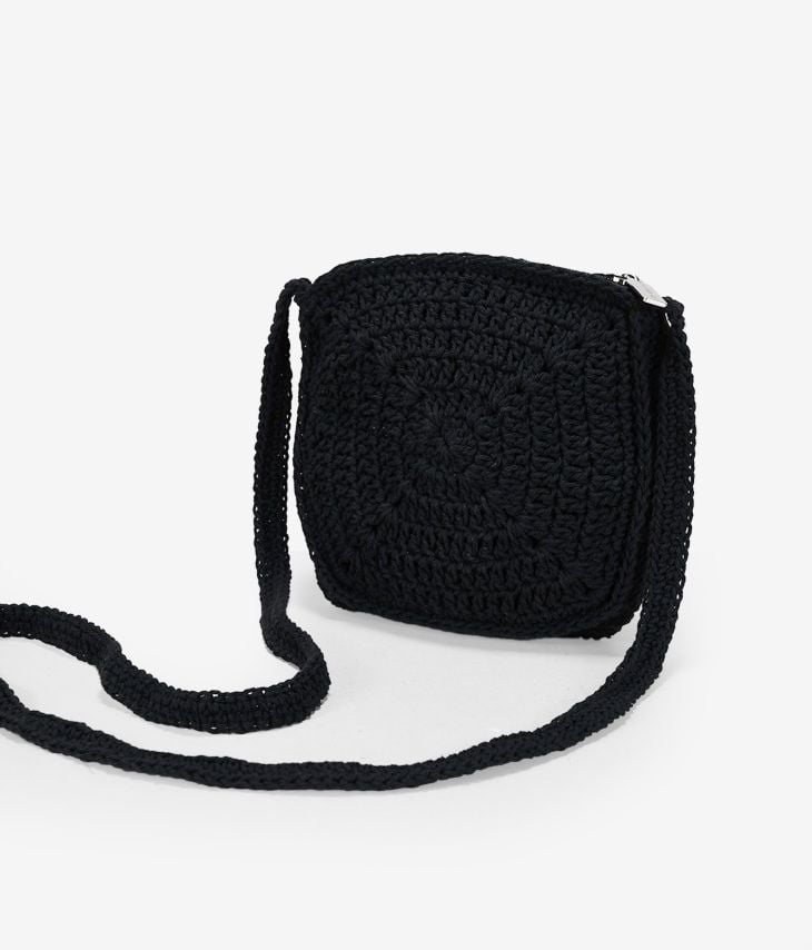 Bolso de crochet cuadrado negro y multicolor 