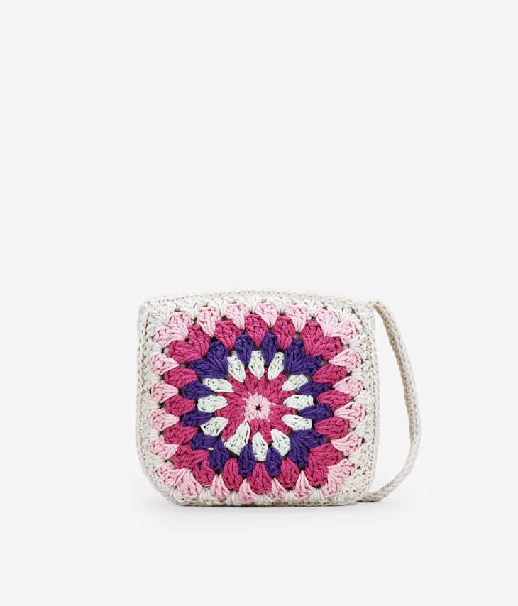 Bolso de crochet cuadrado rosa y multicolor 