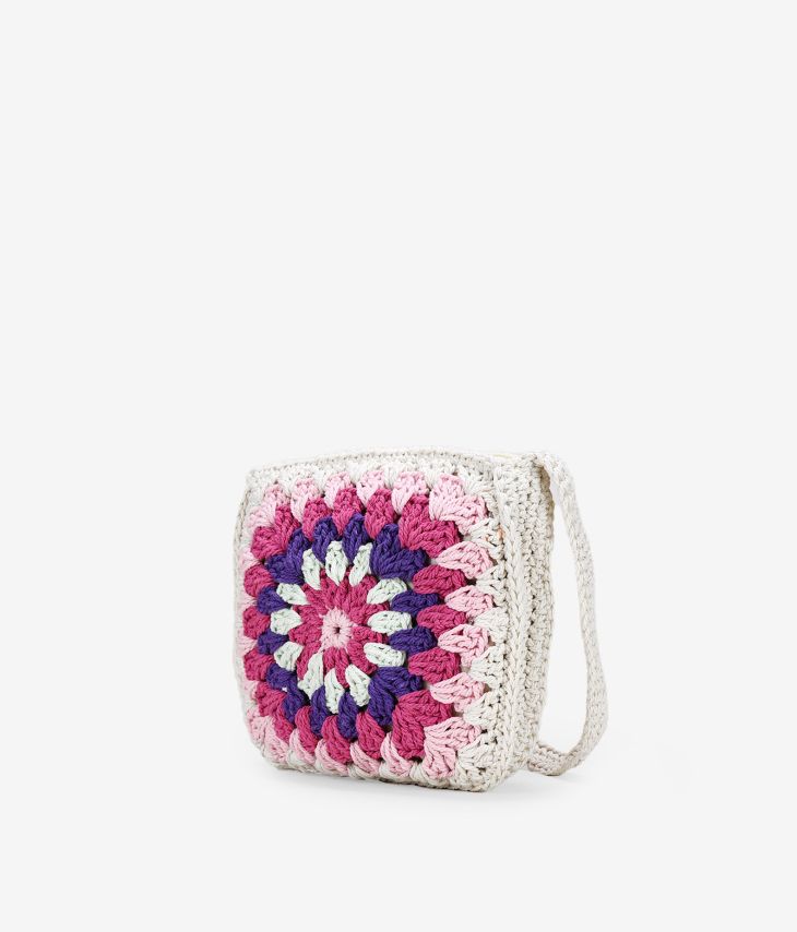 Bolso de crochet cuadrado rosa y multicolor 
