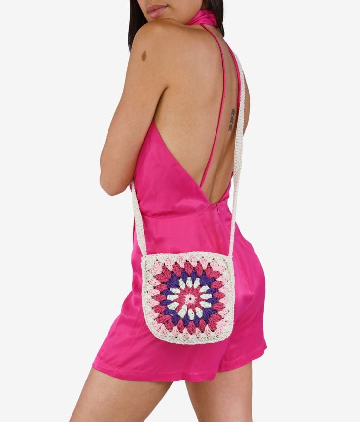 bolsa de ombro de crochê rosa