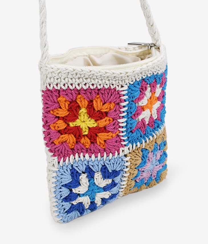 Bolso crochet pequeño tipo bandolera con flores multicolor 