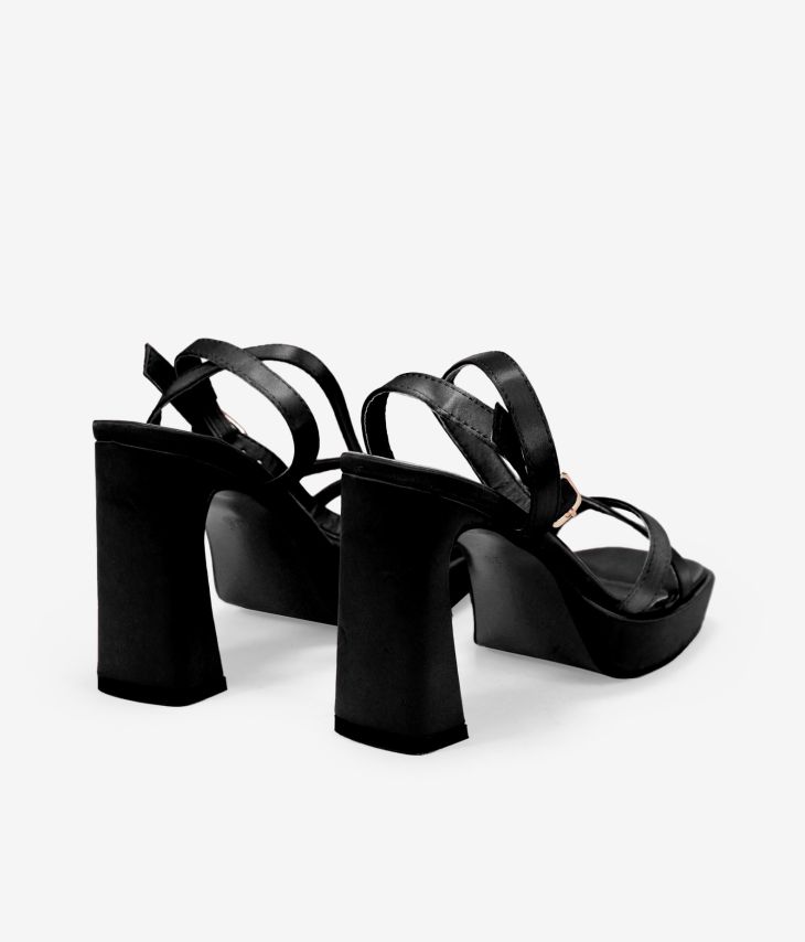 Black satin heeled sandals