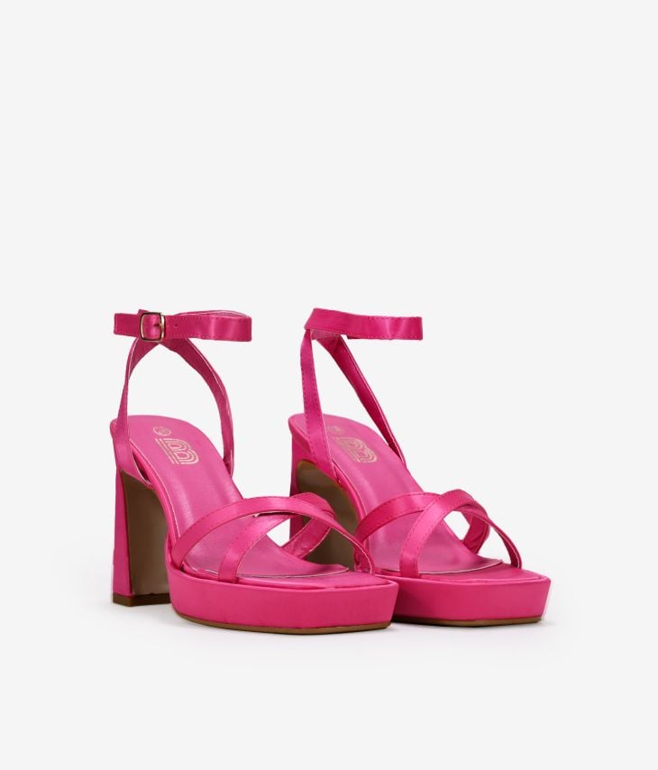 Sandali con tacco in raso rosa
