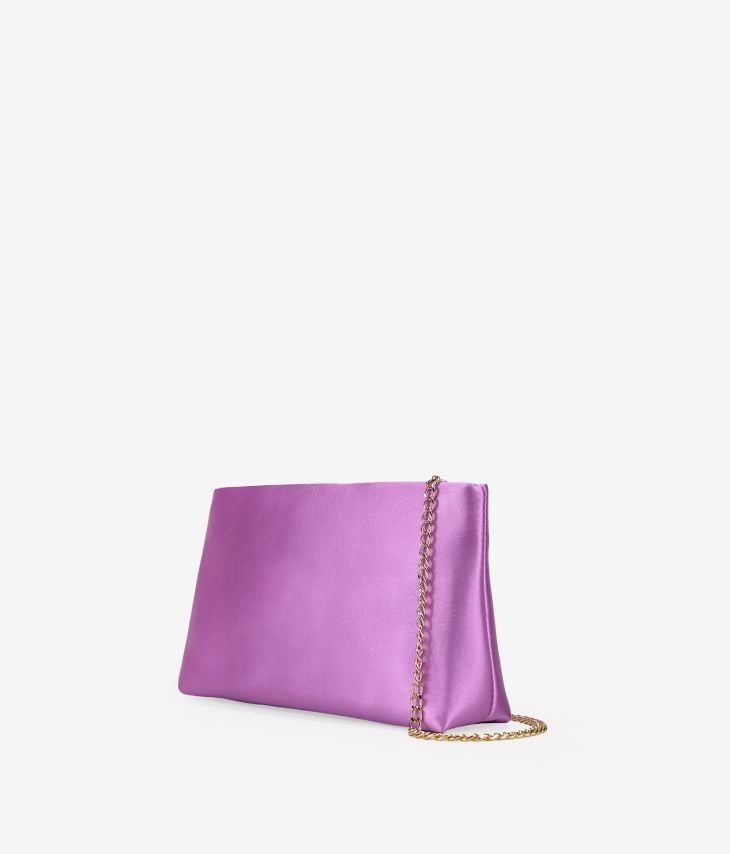 Bolsa de festa em cetim lilás com corrente