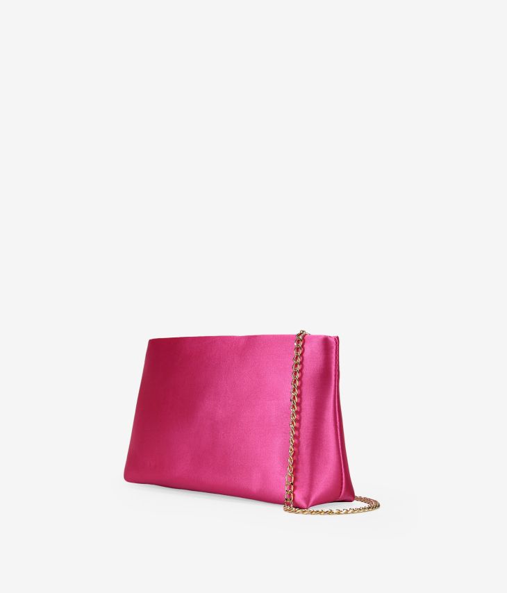 Bolsa de festa em cetim rosa com corrente