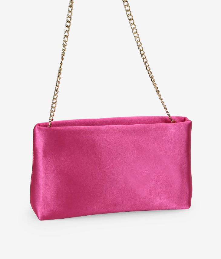 Bolsa de festa em cetim rosa com corrente